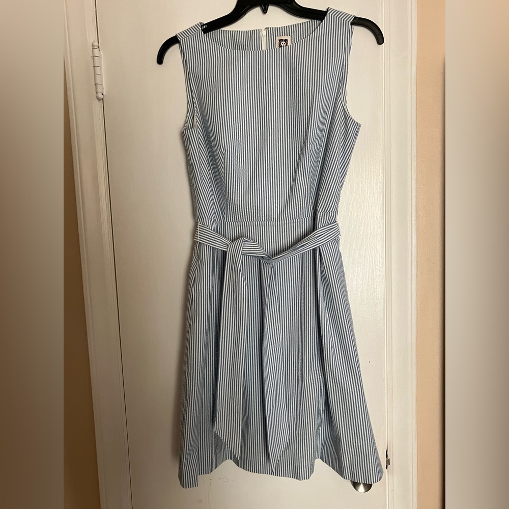 Seersucker Blue and White Striped Dress